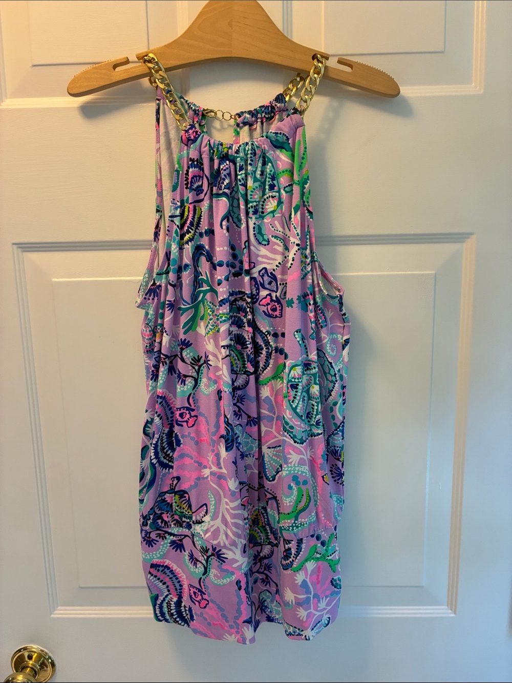 Lilly Pulitzer Pink Paisley Halter Tunic with Gold Chain Straps